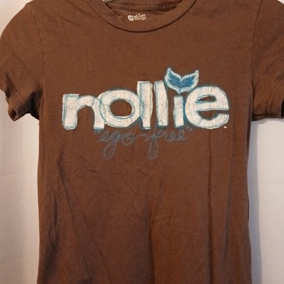 NOLLIE Skater T-shirt Jr. Small Brown short sleeve Blue Embroidered SLIM FIT Sur - Picture 2 of 7